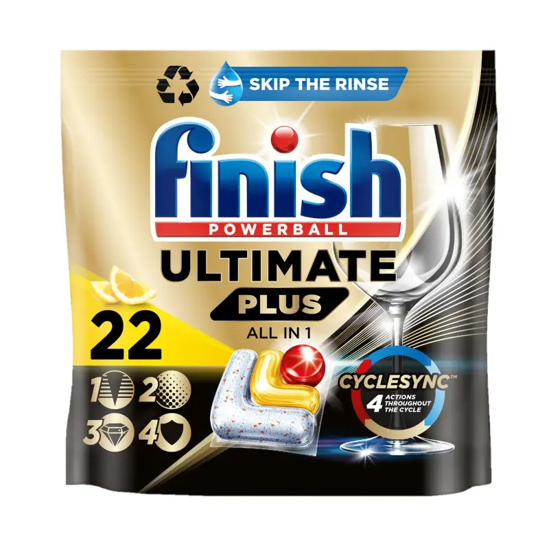 FINISH Powerball Ultimate Plus All in 1 Απορρυπαντικό Πλυντηρίου Πιάτων Ταμπλέτες Λεμόνι 22τεμ