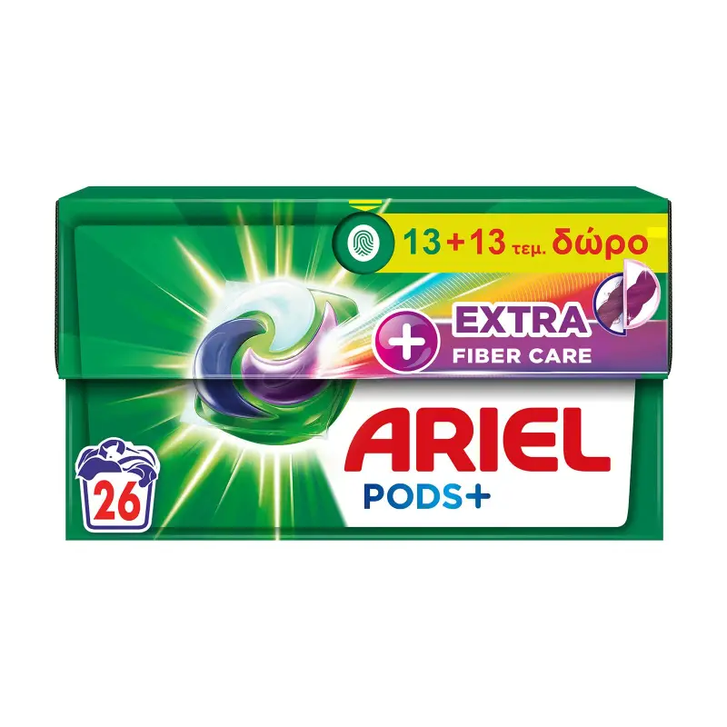ARIEL Allin1 Pods Απορρυπαντικό Ρούχων +Extra Fiber Care 13 κάψουλες +13 Δώρο