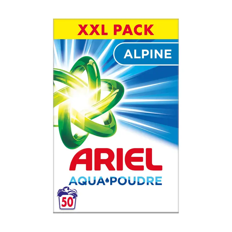 ARIEL Aqua Poudre Απορρυπαντικό Πλυντηρίου Ρούχων Σκόνη Alpine 50 πλύσεις