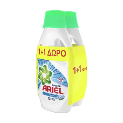 ARIEL Απορρυπαντικό Πλυντηρίου Ρούχων Υγρό Alpine 26 πλύσεις +1 Δώρο