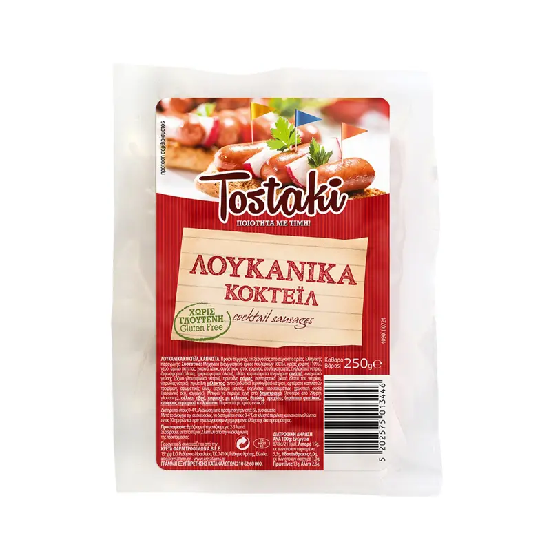 CRETA FARMS Tostaki Λουκάνικα Κοκτέιλ Χωρίς Γλουτένη 250γρ