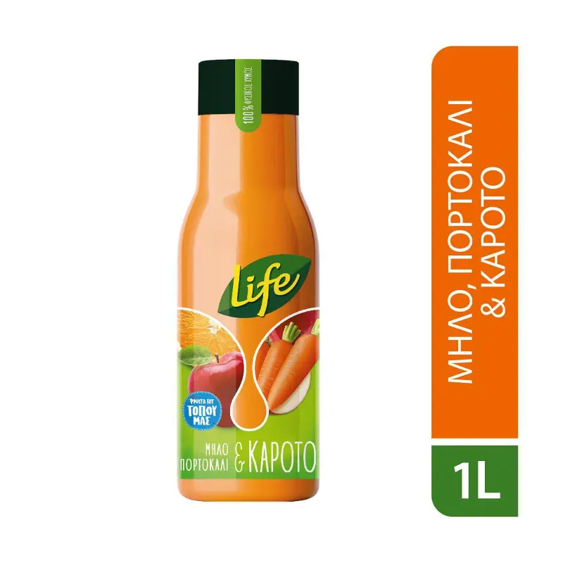 LIFE Φυσικός Χυμός Μήλο Πορτοκάλι & Καρότο 1lt