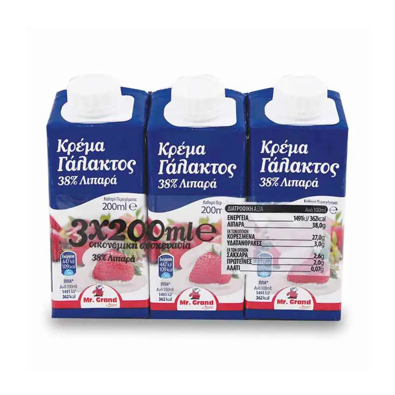 MR.GRAND Κρέμα Γάλακτος 38' Λιπαρά 3x200ml