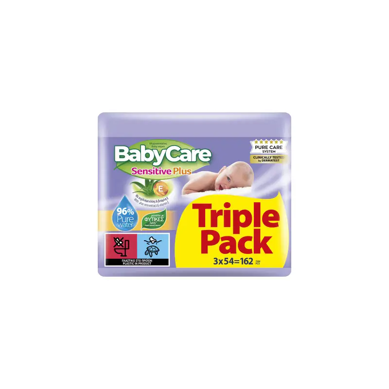 BABY CARE Μωρομάντηλα Sensitive Plus 3×54 Τεμάχια