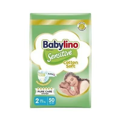 BABYLINO Πάνες με Αυτοκόλλητο Sensitive Cotton Soft No. 2 για 3-6kg 50τμχ