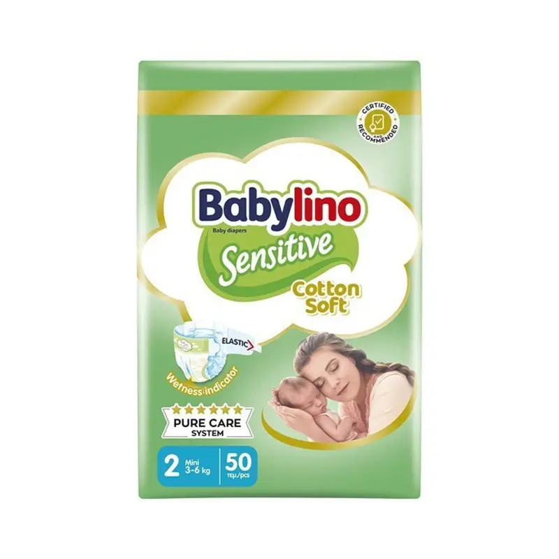 BABYLINO Πάνες με Αυτοκόλλητο Sensitive Cotton Soft No. 2 για 3-6kg 50τμχ
