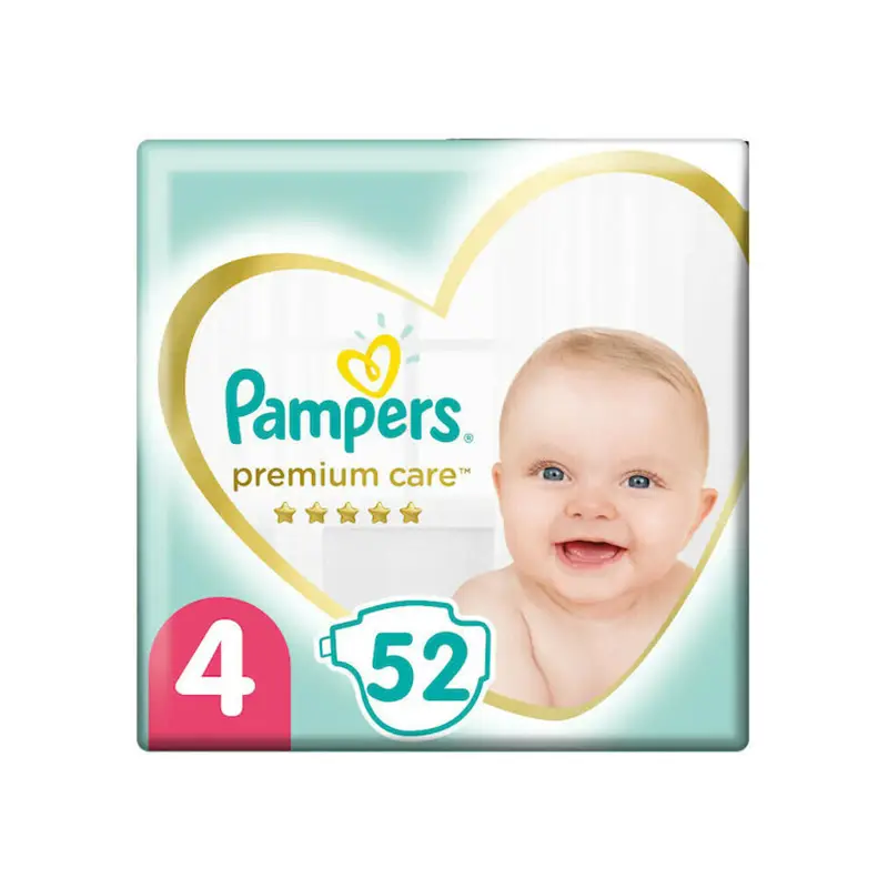 PAMPERS Πάνες με Αυτοκόλλητο Premium Care No. 4 για 9-14kg 52τμχ