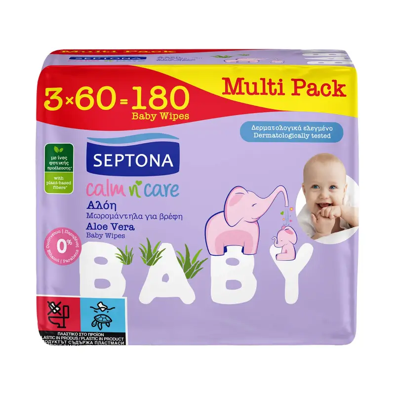 SEPTONA Baby Μωρομάντιλα Calm n' Care με Αλόη 3×60τεμ