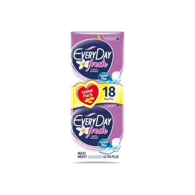 EVERYDAY Fresh Maxi Night Ultra Plus Σερβιέτες με Φτερά Νυκτός για Αυξημένη Ροή 7 Σταγόνες 18τμχ