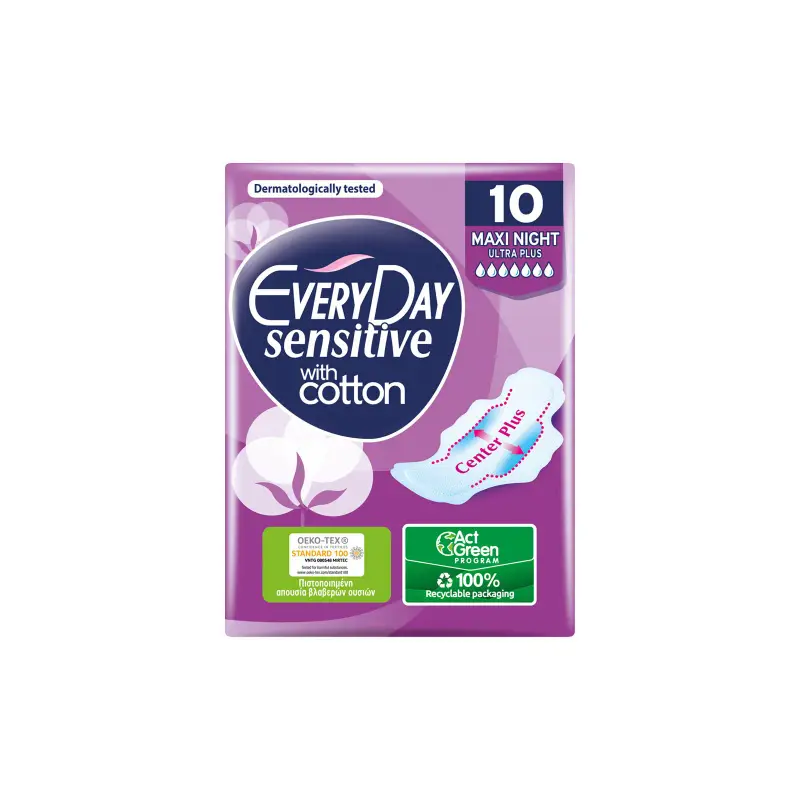 EVERYDAY Σερβιέτες Sensitive Maxi Night Ultra Plus 10 Τεμάχια