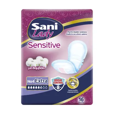 SANI Sensitive Lady Extra No4 Γυναικείες Σερβιέτες Ακράτειας Κανονικής Ροής 4 Σταγόνες 16τμχ