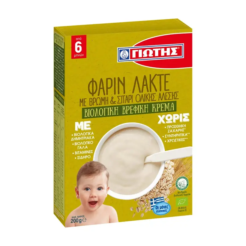 ΓΙΩΤΗΣ Φαρίν Λακτέ με Βρόμη & Σιτάρι Ολικής Άλεσης Βιολογική Χωρίς προσθήκη ζάχαρης 200g