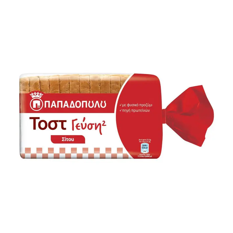 ΠΑΠΑΔΟΠΟΥΛΟΥ Γεύση² Ψωμί για Τόστ Σίτου Vegan 325g