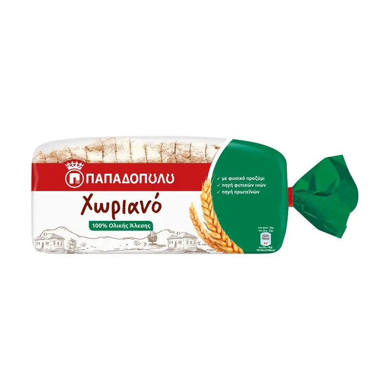 ΠΑΠΑΔΟΠΟΥΛΟΥ Χωριανό Ψωμί για Τοστ Ολικής Άλεσης Vegan 500g