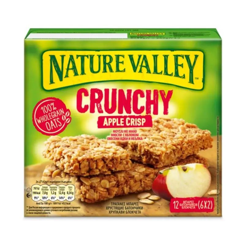 NATURE VALLEY Crunchy Μπάρες Δημητριακών με Μήλο 6x42g
