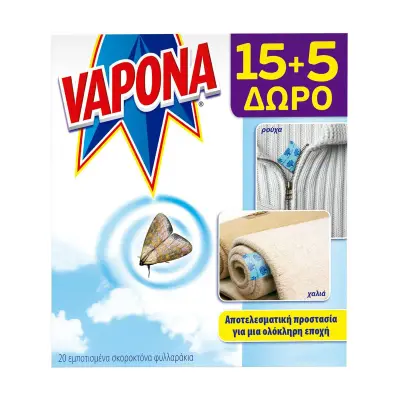 VAPONA Σκοροκτόνα Χαρτάκια 15τεμ +5 Δώρο