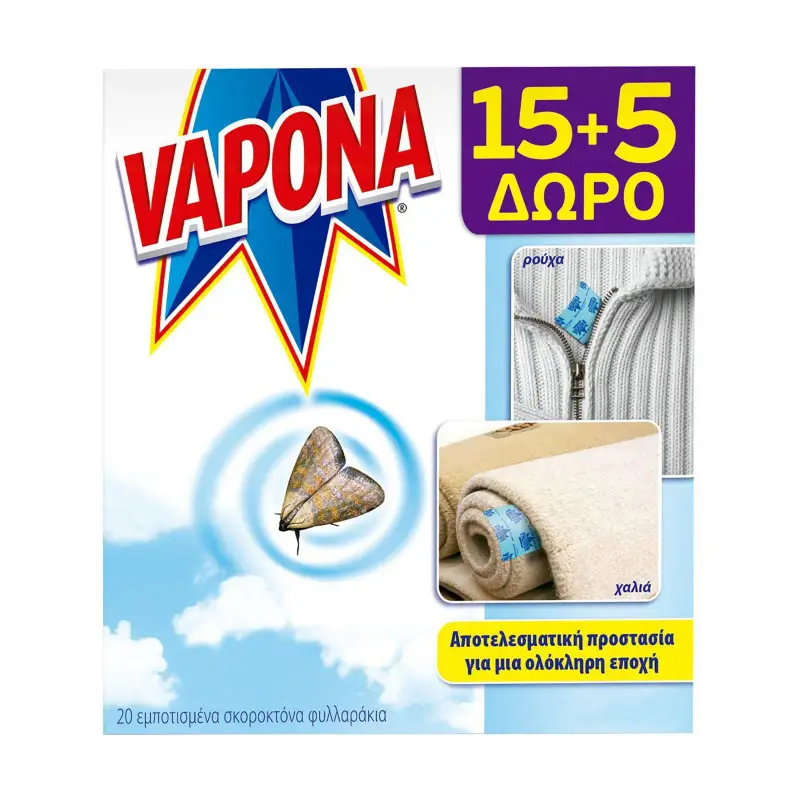 VAPONA Σκοροκτόνα Χαρτάκια 15τεμ +5 Δώρο