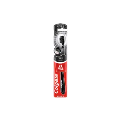COLGATE 360 Black with Charcoal Οδοντόβουρτσα Medium Μαύρο-Πορτοκαλί