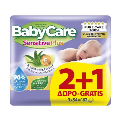 BABYCARE Μωρομάντιλα Sensitive Plus 2×54τεμ +1 Δώρο