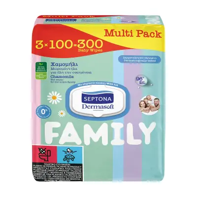 SEPTONA Family Μωρομάντιλα Dermasoft Χαμομήλι 3×100τεμ