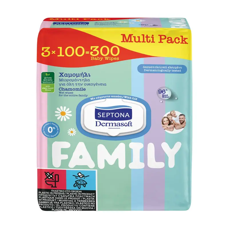 SEPTONA Family Μωρομάντιλα Dermasoft Χαμομήλι 3×100τεμ