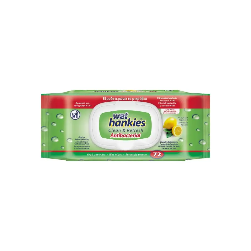 WET HANKIES Αντιβακτηριδιακά μαντήλια Lemon (72τεμ)