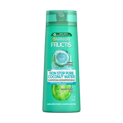 GARNIER Fructis Non Stop Pure Coconut Water Σαμπουάν Εξισορρόπησης για Μαλλιά με Λιπαρές Ρίζες & Ξηρές Άκρες Vegan 400ml