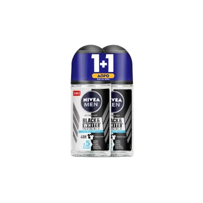 NIVEA Αποσμητικό Roll On Black & White Active 50ml 1+1 Δώρο