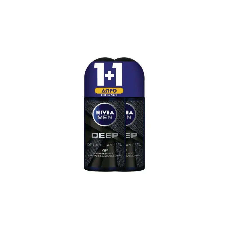 NIVEA Αποσμητικό Roll On Men Deep 50ml 1+1 Δώρο