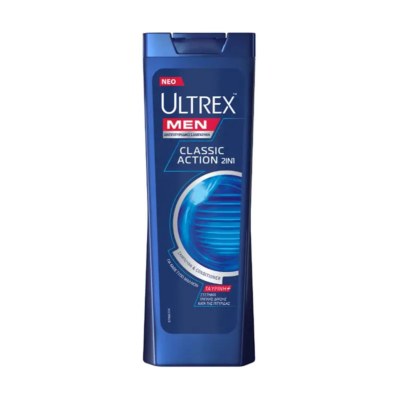 ULTREX Men Σαμπουάν Αντιπιτυριδικό Classic Action 2σε1 για Όλους τους Τύπους Μαλλιών 360ml