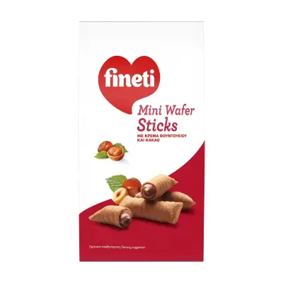 FINETI Mini Wafer Στικς Γκοφρέτας με Κρέμα Φουντουκιού & Κακάο 100g