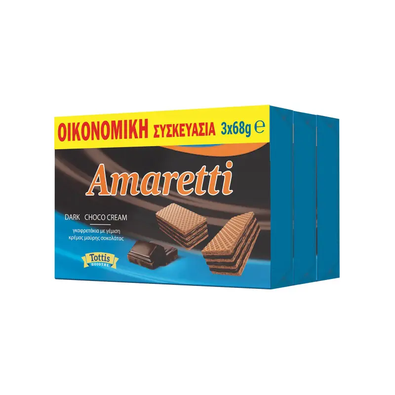 TOTTIS Amaretti Γκοφρέτα Dark Choco Cream 3x68g
