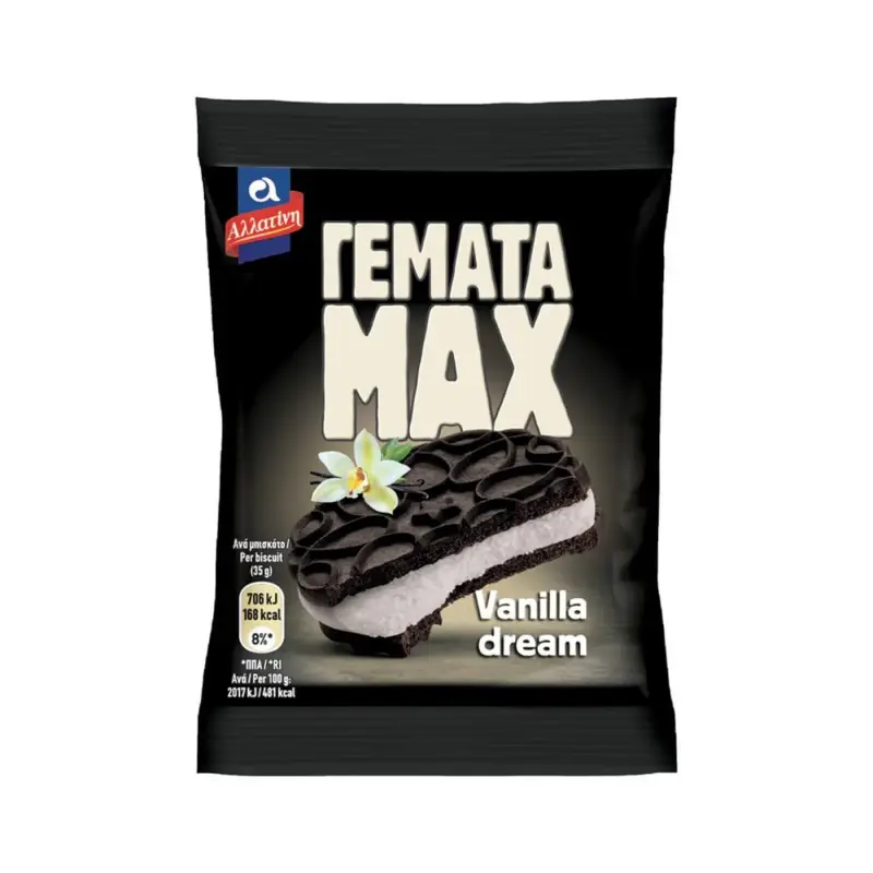ΑΛΛΑΤΙΝΗ ΓΕΜΙΣΤΑ Μπισκότα Γεμάτα Max Βανίλια 35g