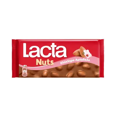 LACTA Nuts Σοκολάτα Γάλακτος με Ολόκληρο Αμύγδαλο 100g