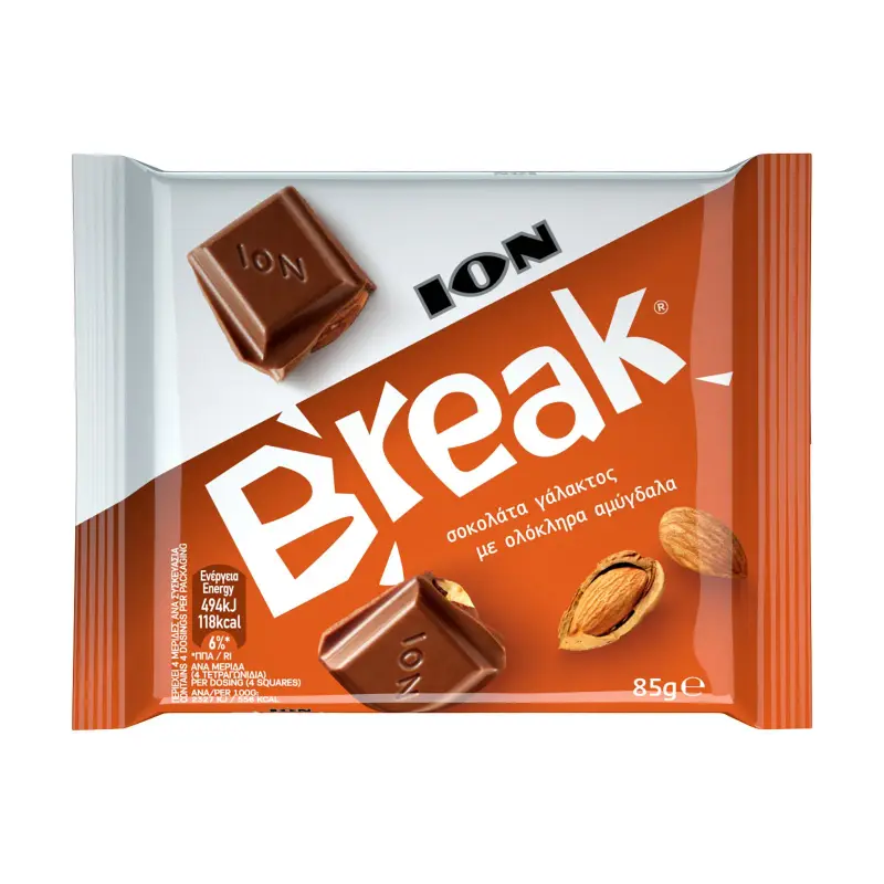 ΙΟΝ Break Σοκολάτα Γάλακτος με ολόκληρα Αμύγδαλα 85g