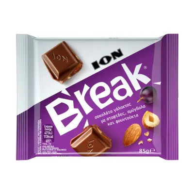 ΙΟΝ Break Σοκολάτα Γάλακτος με Σταφίδες Αμύγδαλα & Φουντούκια 85g