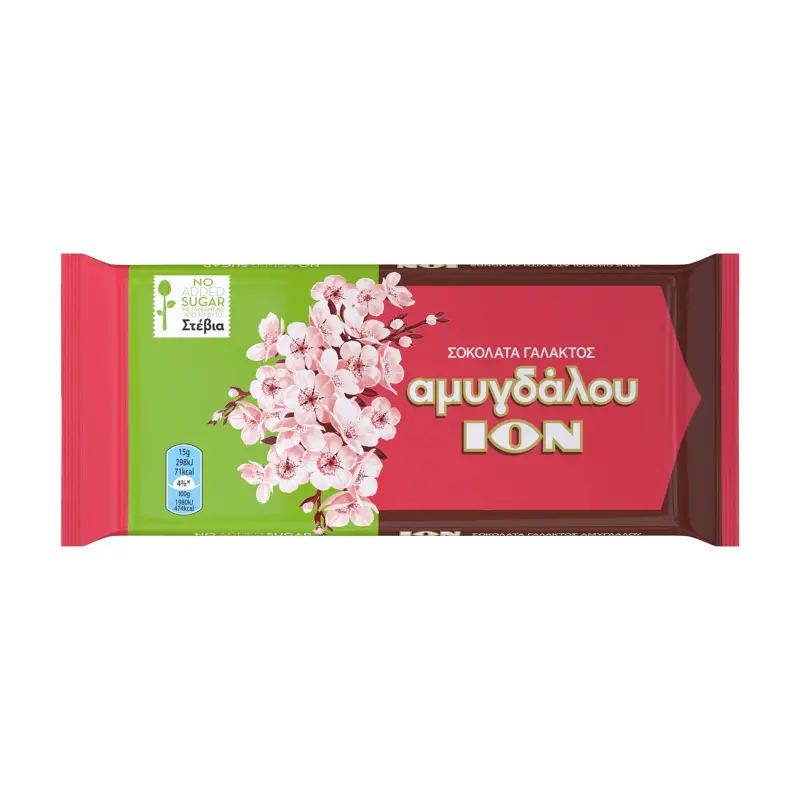 ΙΟΝ Αμυγδάλου Σοκολάτα Γάλακτος με Στέβια Χωρίς προσθήκη ζάχαρης 60g